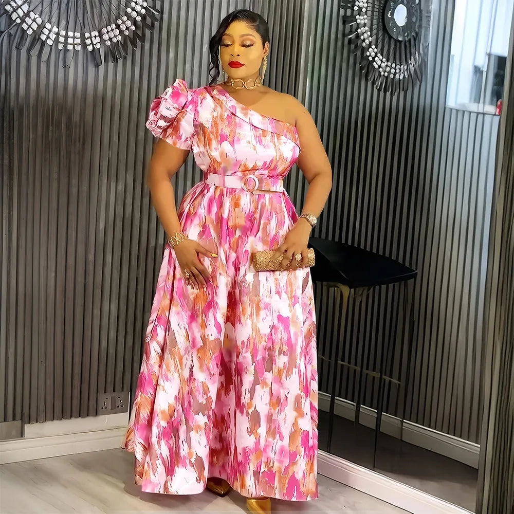 African Dresses For Women 2025 New Africa Clothing One Shoulder Turkey Wedding Party Long Dress Dashiki Ankara Print Outfit