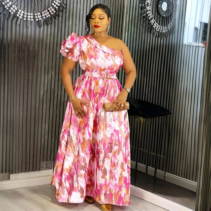 African Dresses For Women 2025 New Africa Clothing One Shoulder Turkey Wedding Party Long Dress Dashiki Ankara Print Outfit