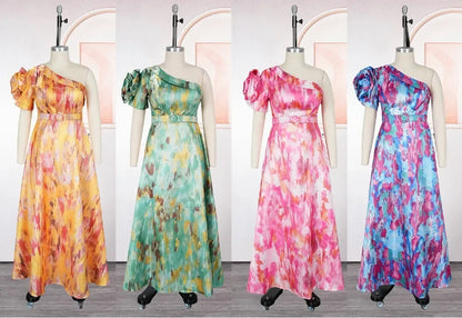 African Dresses For Women 2025 New Africa Clothing One Shoulder Turkey Wedding Party Long Dress Dashiki Ankara Print Outfit